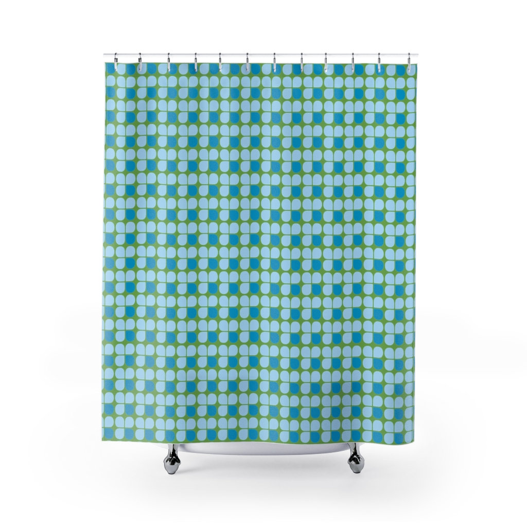 Retro Blue and Green Mid Century Modern Shower Curtain: Vintage Design for Your Bathroom Decor