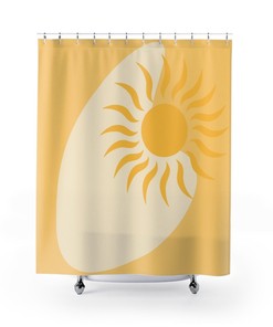 Retro Bohemian Boomerang Yellow Sun Mid Mod MCM Shower Curtain for a Bohemian Inspired Bathroom