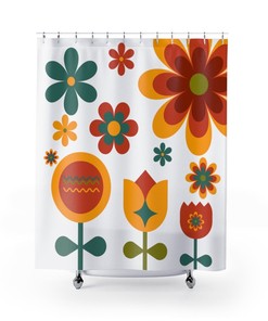 Retro Boho Floral Mid Mod Flower Shower Curtain for a Bohemian Bathroom