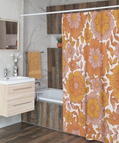 Retro Boho Flowers Shower Curtain, Groovy 60's 70's Hippie Bathroom Accessory, Chic and Vibrant