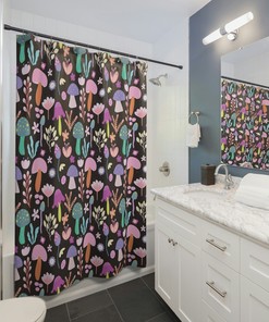 Retro Boho Mushroom Shower Curtain | Gothic Forest Design | Luxury Bathroom Shower Curtains