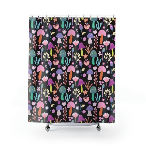 Retro Boho Mushroom Shower Curtain | Gothic Forest Design | Luxury Bathroom Shower Curtains - Image 2
