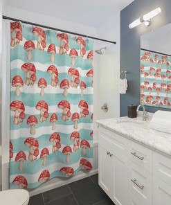 Retro Boho Mushroom Shower Curtain | Gothic Forest Theme | At Home Shower Curtains