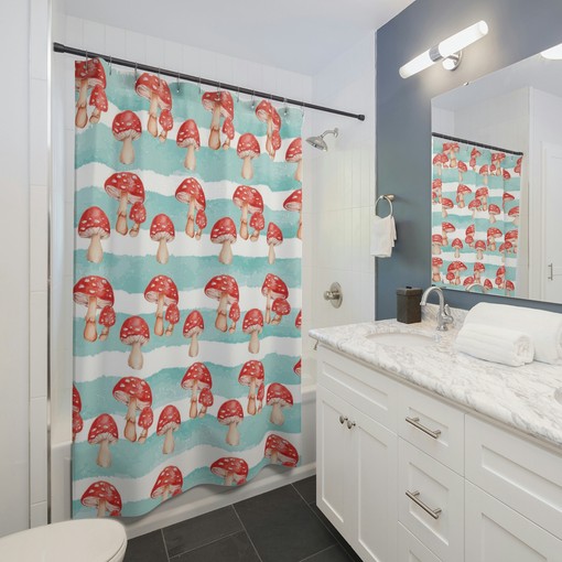 Retro Boho Mushroom Shower Curtain | Gothic Forest Theme | At Home Shower Curtains