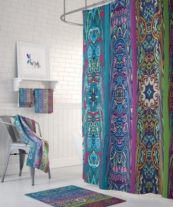 Retro Boho Shower Curtain | Abstract Fabric Bath Decor | Vintage Bathroom