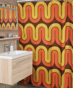 Retro Boho Shower Curtain, Mid Century Modern Home Gift