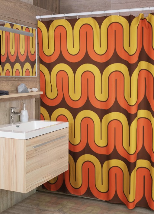 Retro Boho Shower Curtain, Mid Century Modern Home Gift