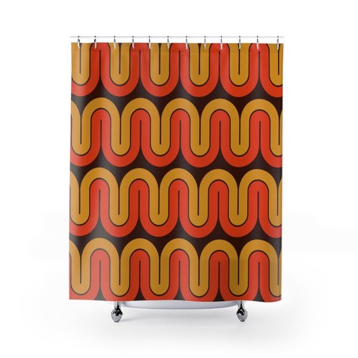 Retro Boho Shower Curtain, Mid Century Modern Home Gift - Image 2