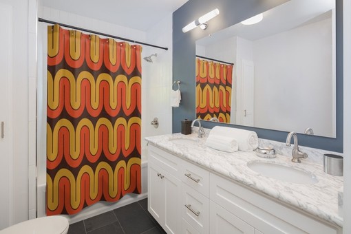 Retro Boho Shower Curtain, Mid Century Modern Home Gift - Image 3