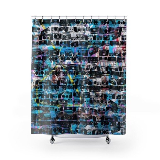 Retro Boombox Graffiti Shower Curtain: Perfect for Your 80s Hip Hop Vibes