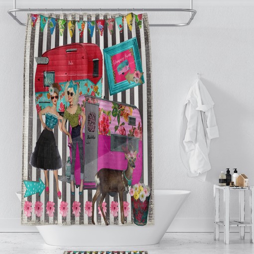 Retro Camper Shower Curtain | Vintage Camping Bath Decor | Mid Century Modern Bathroom - Image 2