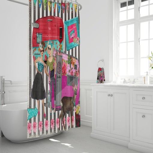 Retro Camper Shower Curtain | Vintage Camping Bath Decor | Mid Century Modern Bathroom - Image 3
