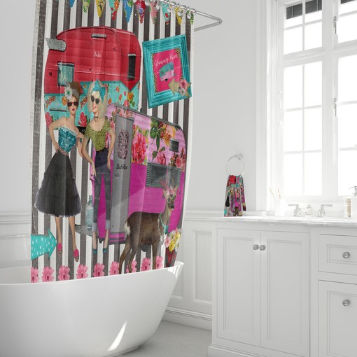 Retro Camper Shower Curtain | Vintage Camping Bath Decor | Mid Century Modern Bathroom - Image 4