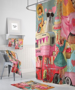 Retro Camper Theme Shower Curtain | Queen of the Camper Design | Vintage Bathroom