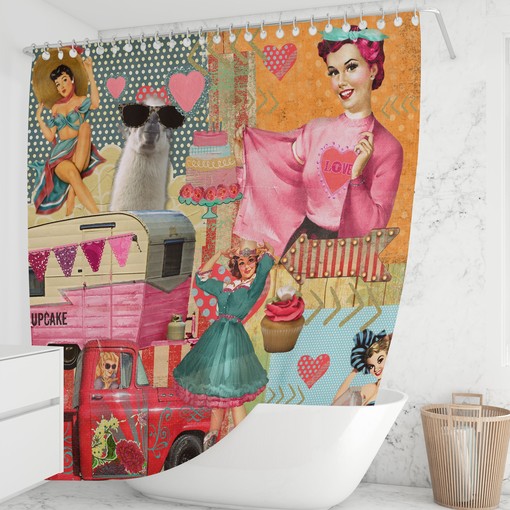 Retro Camper Theme Shower Curtain | Queen of the Camper Design | Vintage Bathroom - Image 2