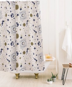 Retro Celestial Shower Curtain | Outer Space Stars Bath Curtain | Vintage Bathroom Shower Curtains