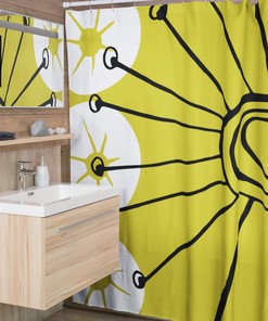 Retro Chartreuse Black and White Shower Curtain - Mid Century Modern Bathroom Accessory