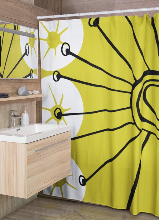 Retro Chartreuse Black and White Shower Curtain - Mid Century Modern Bathroom Accessory
