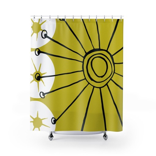 Retro Chartreuse Black and White Shower Curtain - Mid Century Modern Bathroom Accessory - Image 2