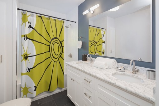 Retro Chartreuse Black and White Shower Curtain - Mid Century Modern Bathroom Accessory - Image 3