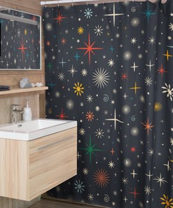 Retro Christmas Bathroom Decor, Festive Shower Curtain