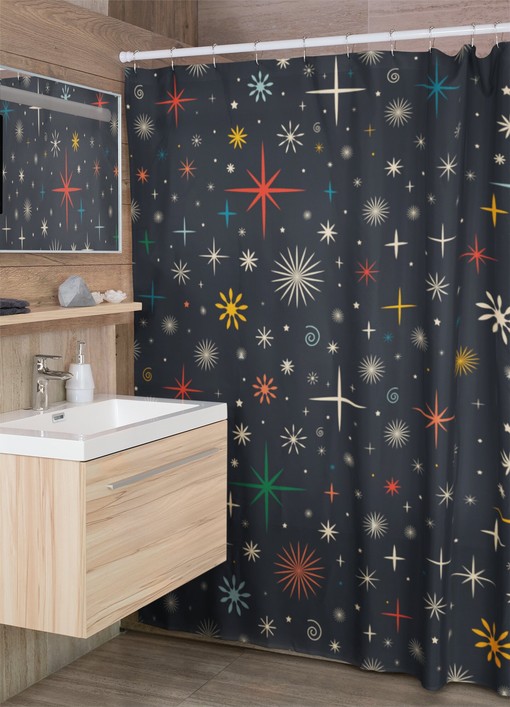 Retro Christmas Bathroom Decor, Festive Shower Curtain