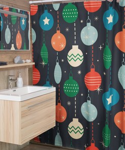 Retro Christmas Bathroom Decor Set - Shower Curtain, Tub Curtain, and Decorations