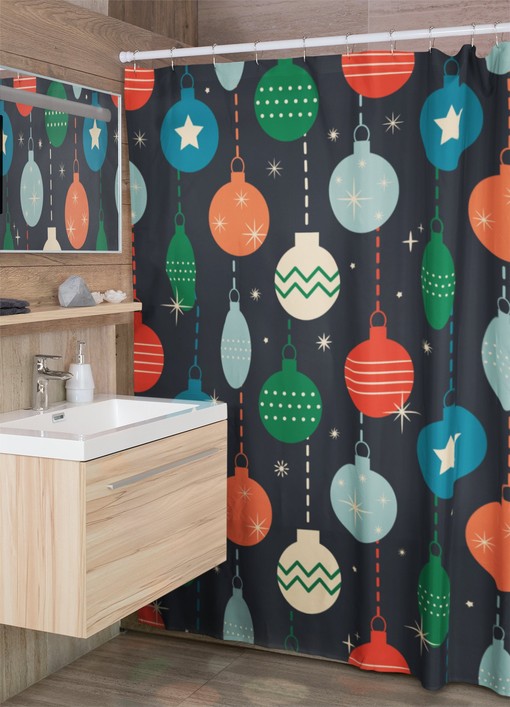 Retro Christmas Bathroom Decor Set - Shower Curtain, Tub Curtain, and Decorations