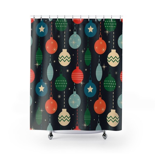 Retro Christmas Bathroom Decor Set - Shower Curtain, Tub Curtain, and Decorations - Image 2