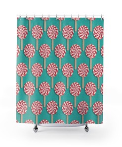 Retro Christmas Candy Cane Shower Curtain, Festive Holiday Bathroom Decor