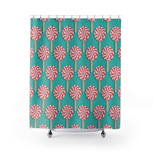 Retro Christmas Candy Cane Shower Curtain, Festive Holiday Bathroom Decor