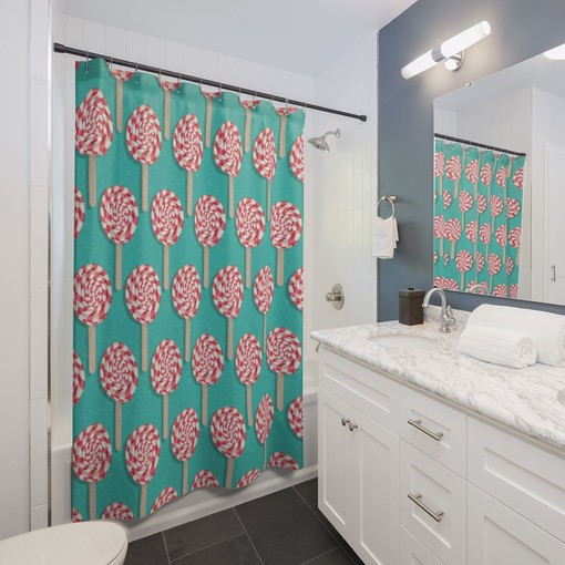 Retro Christmas Candy Cane Shower Curtain, Festive Holiday Bathroom Decor - Image 3