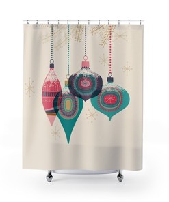 Retro Christmas Shower Curtain, Mid Century Modern Bathroom Accessories