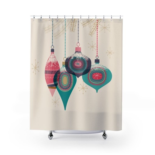 Retro Christmas Shower Curtain, Mid Century Modern Bathroom Accessories