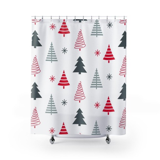 Retro Christmas Shower Curtain Set - Tub Curtain, Home Gift Idea for Festive Bathroom Decor - Image 2