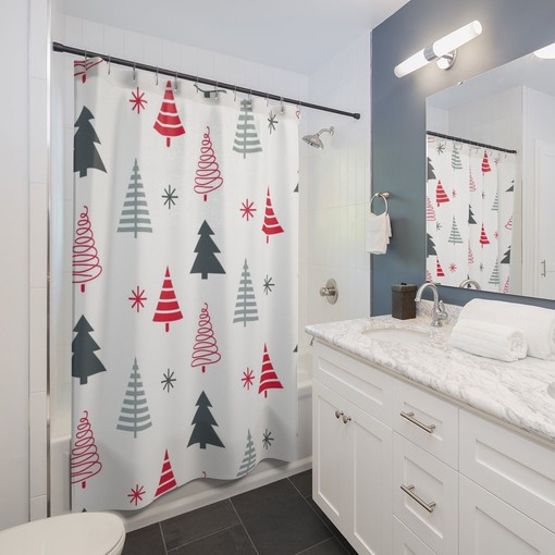 Retro Christmas Shower Curtain Set - Tub Curtain, Home Gift Idea for Festive Bathroom Decor - Image 3