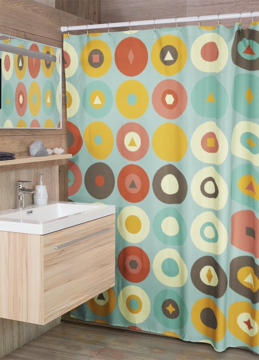 Retro Circle Shower Curtain, Groovy 70s Tub Accessory