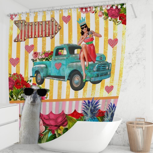 Retro Collage Shower Curtain | Unsual Bath Decor | Vintage Bathroom