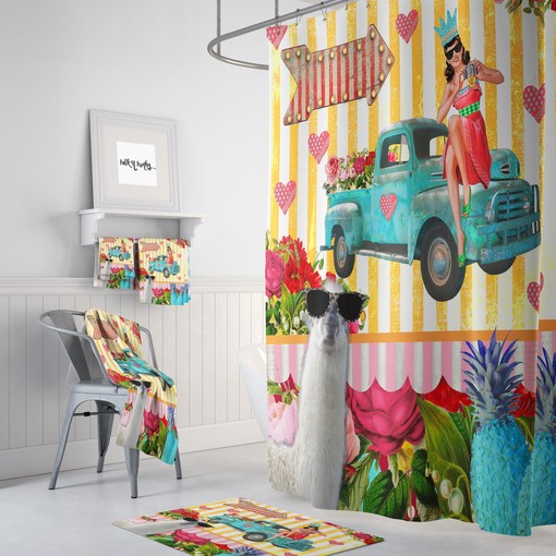Retro Collage Shower Curtain | Unsual Bath Decor | Vintage Bathroom - Image 2