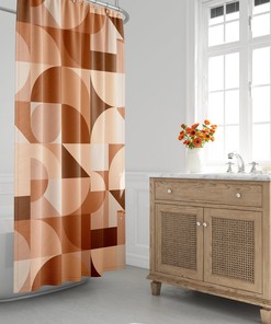 Retro Color Block Geometric Abstract Mid Century Modern Bath Curtain for Boho Bathroom