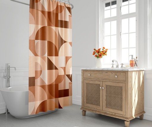 Retro Color Block Geometric Abstract Mid Century Modern Bath Curtain for Boho Bathroom