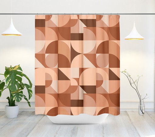 Retro Color Block Geometric Abstract Mid Century Modern Bath Curtain for Boho Bathroom - Image 2