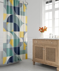 Retro Color Block Geometric Abstract Mid Century Modern Bath Curtain for a Unique Look
