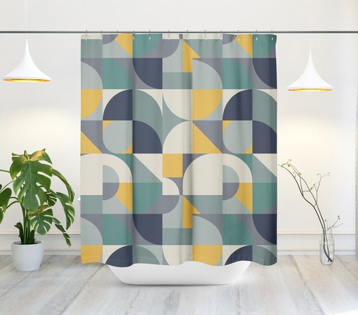Retro Color Block Geometric Abstract Mid Century Modern Bath Curtain for a Unique Look - Image 2