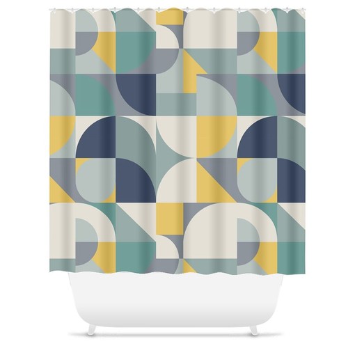 Retro Color Block Geometric Abstract Mid Century Modern Bath Curtain for a Unique Look - Image 3