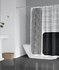 Retro Color Block Line Art Vintage Shower Curtain - Mid Century Modern Style for Bathroom Decor