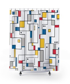 Retro Cubism 1960s Bathroom Shower Curtain, Mid-century Modern Decor Accessories