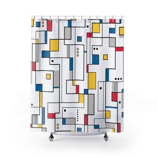 Retro Cubism 1960s Bathroom Shower Curtain, Mid-century Modern Decor Accessories