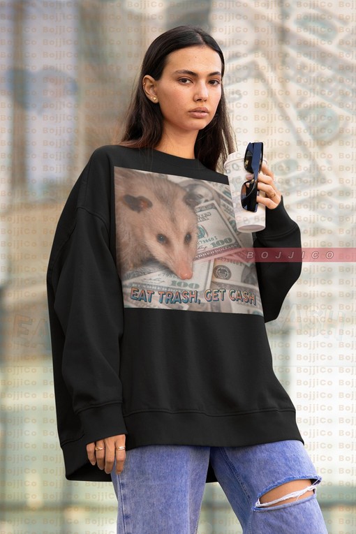 Retro Eat Trash Get Cash in a Possum Sweatshirt - Opossums Lover Sewater with Tanuki Raccoon and Quotes You'll Love