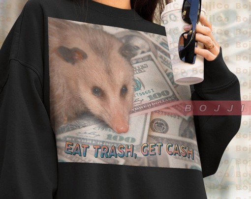 Retro Eat Trash Get Cash in a Possum Sweatshirt - Opossums Lover Sewater with Tanuki Raccoon and Quotes You'll Love - Image 4